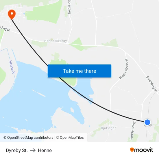 Dyreby St. to Henne map