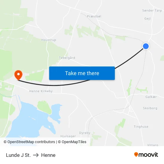 Lunde J St. to Henne map