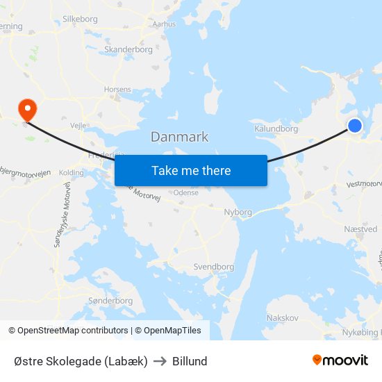 Østre Skolegade (Labæk) to Billund map