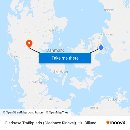 Gladsaxe Trafikplads (Gladsaxe Ringvej) to Billund map