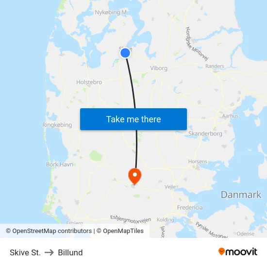 Skive St. to Billund map