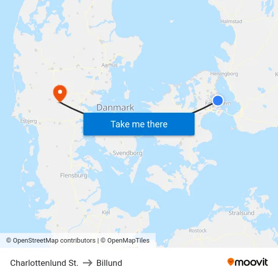 Charlottenlund St. to Billund map