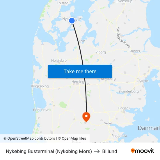 Nykøbing Busterminal (Nykøbing Mors) to Billund map