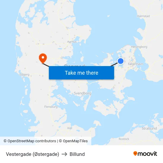 Vestergade (Østergade) to Billund map