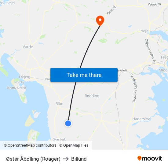 Øster Åbølling (Roager) to Billund map