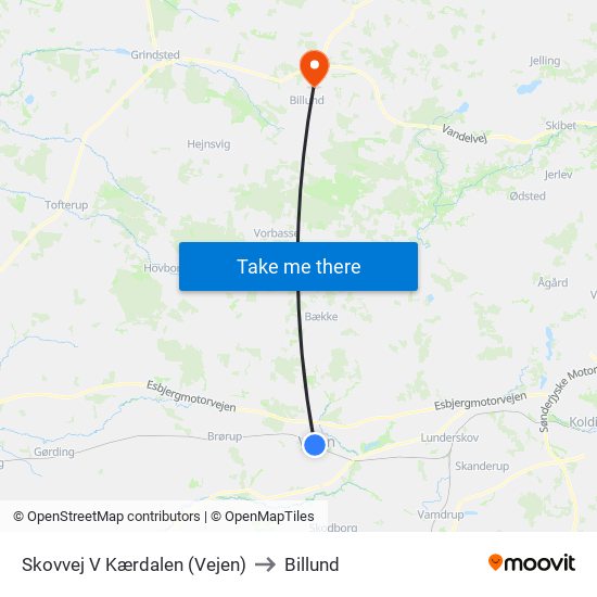 Skovvej V Kærdalen (Vejen) to Billund map