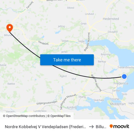 Nordre Kobbelvej V Vendepladsen (Fredericia) to Billund map