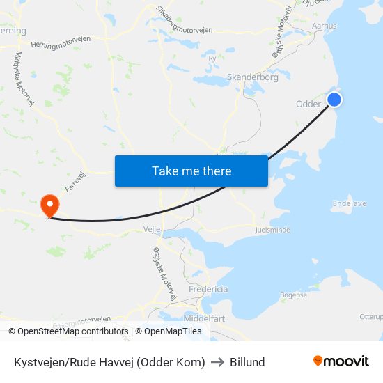 Kystvejen/Rude Havvej (Odder Kom) to Billund map