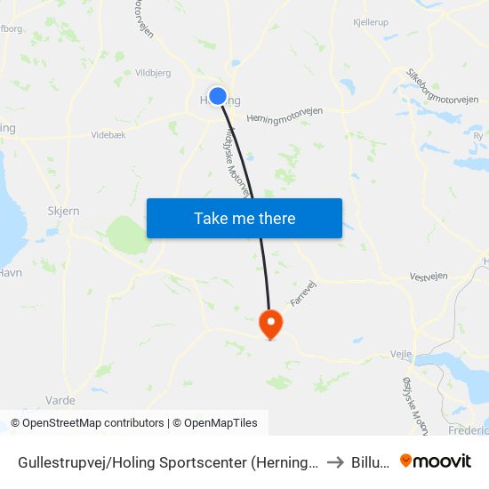 Gullestrupvej/Holing Sportscenter (Herning Kom) to Billund map