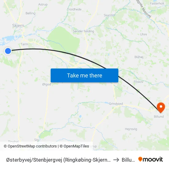 Østerbyvej/Stenbjergvej (Ringkøbing-Skjern Kom) to Billund map