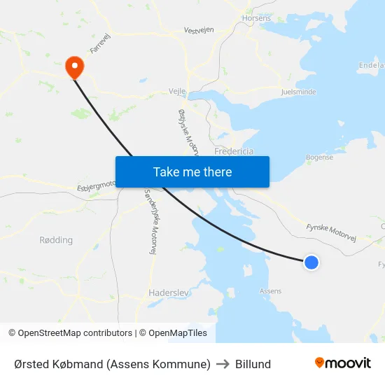 Ørsted Købmand (Assens Kommune) to Billund map