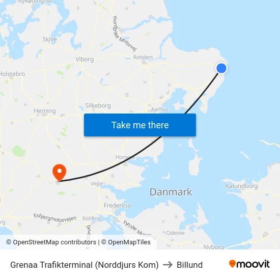 Grenaa Trafikterminal (Norddjurs Kom) to Billund map