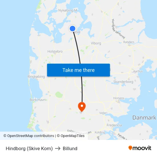 Hindborg (Skive Kom) to Billund map