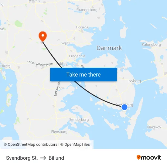 Svendborg St. to Billund map