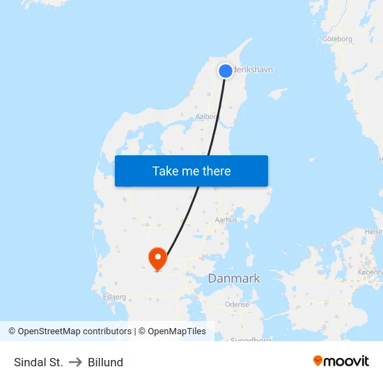 Sindal St. to Billund map
