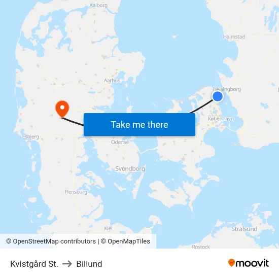 Kvistgård St. to Billund map