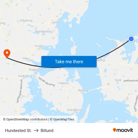 Hundested St. to Billund map
