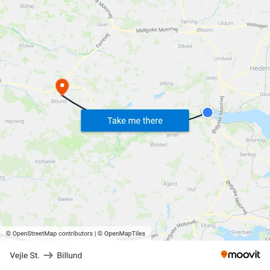 Vejle St. to Billund map