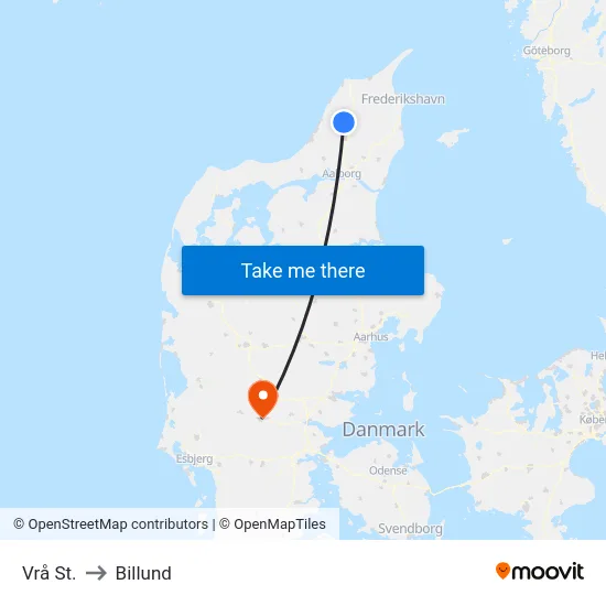 Vrå St. to Billund map