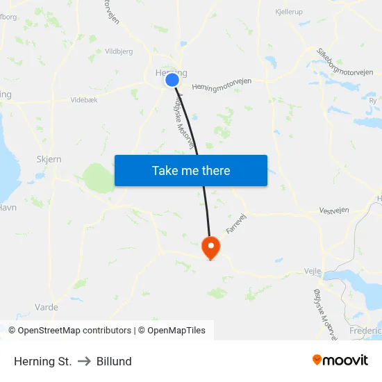 Herning St. to Billund map