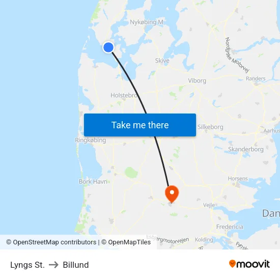 Lyngs St. to Billund map