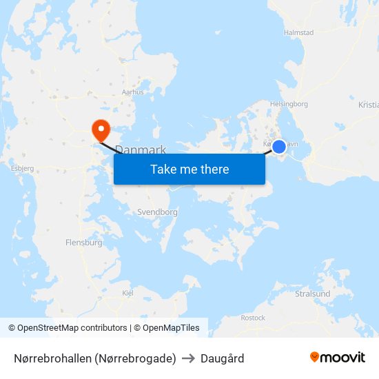 Nørrebrohallen (Nørrebrogade) to Daugård map