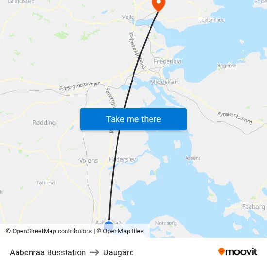 Aabenraa Busstation to Daugård map
