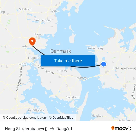 Høng St. (Jernbanevej) to Daugård map