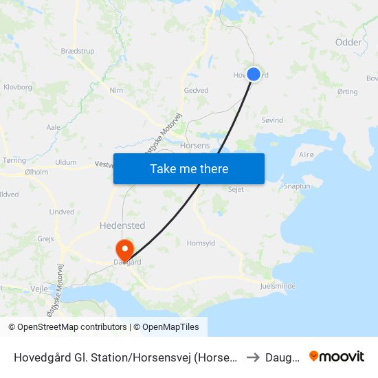 Hovedgård Gl. Station/Horsensvej (Horsens Kom) to Daugård map