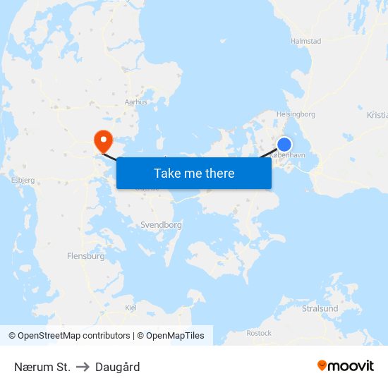 Nærum St. to Daugård map