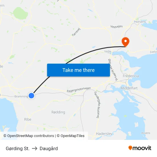 Gørding St. to Daugård map