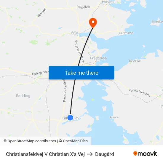Christiansfeldvej V Christian X's Vej to Daugård map
