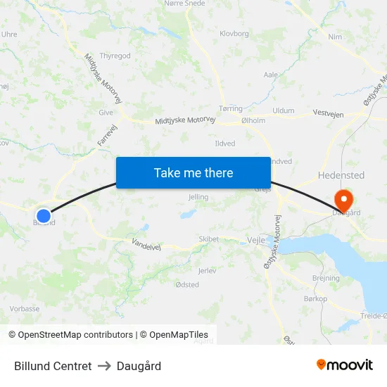 Billund Centret to Daugård map