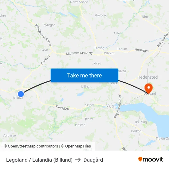 Legoland / Lalandia (Billund) to Daugård map