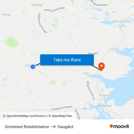 Grindsted Rutebilstation to Daugård map