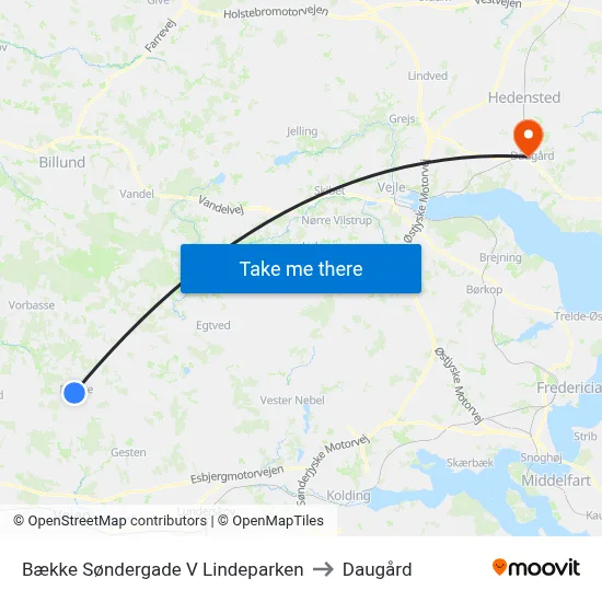 Bække Søndergade V Lindeparken to Daugård map