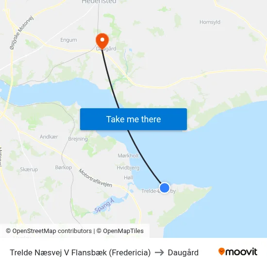 Trelde Næsvej V Flansbæk (Fredericia) to Daugård map