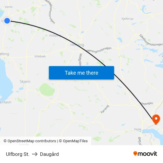 Ulfborg St. to Daugård map