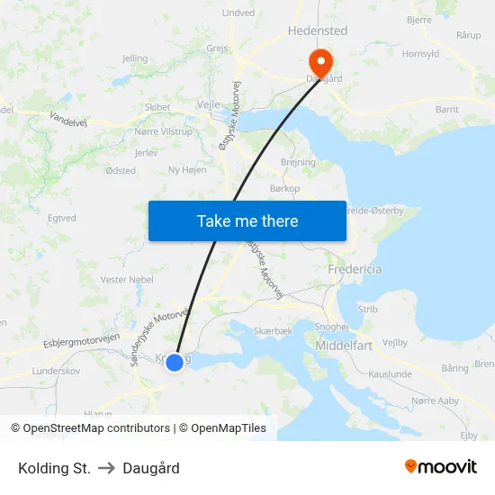 Kolding St. to Daugård map