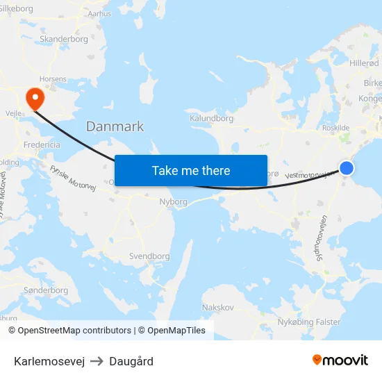 Karlemosevej to Daugård map