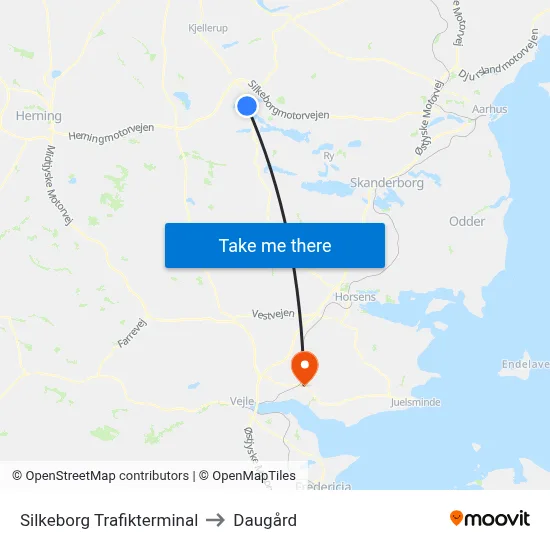 Silkeborg Trafikterminal to Daugård map