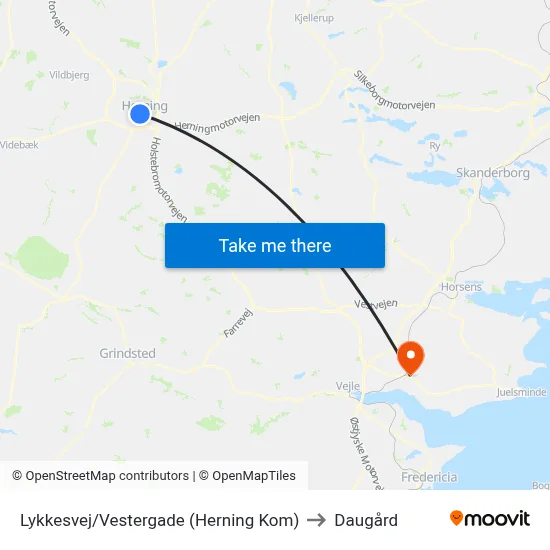 Lykkesvej/Vestergade (Herning Kom) to Daugård map