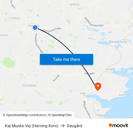 Kaj Munks Vej (Herning Kom) to Daugård map