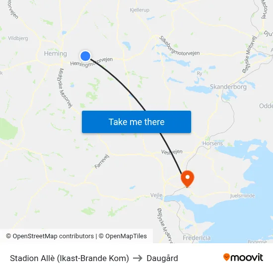 Stadion Allè (Ikast-Brande Kom) to Daugård map