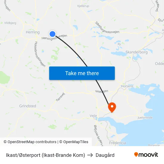 Ikast/Østerport (Ikast-Brande Kom) to Daugård map