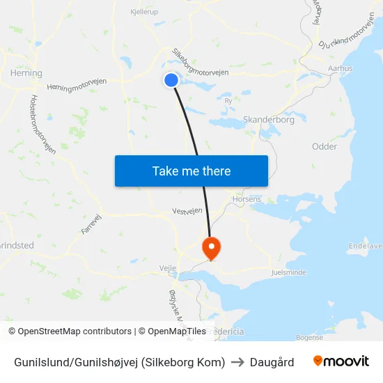 Gunilslund/Gunilshøjvej (Silkeborg Kom) to Daugård map