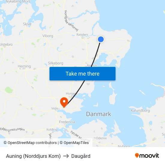 Auning (Norddjurs Kom) to Daugård map