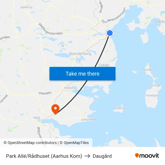 Park Allé/Rådhuset (Aarhus Kom) to Daugård map