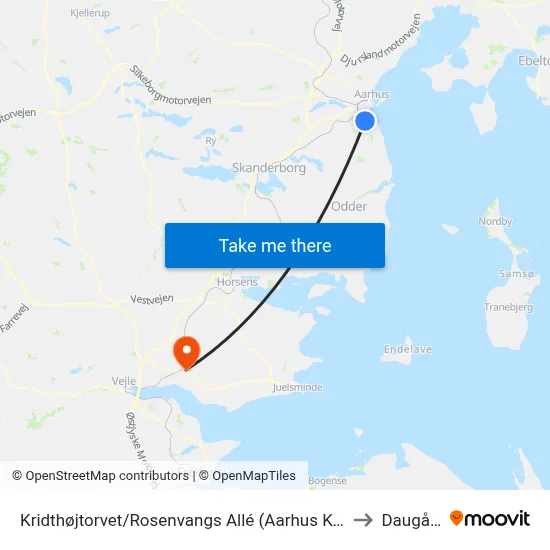 Kridthøjtorvet/Rosenvangs Allé (Aarhus Kom) to Daugård map