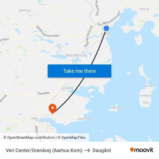 Veri Center/Grenåvej (Aarhus Kom) to Daugård map